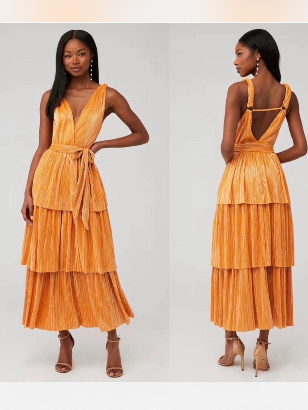Sabina Musayev Tiered V-Neck Maxi Dress in Orange